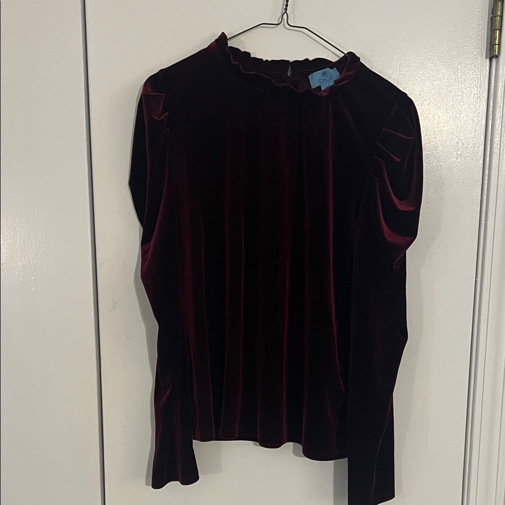 CeCe Velvet Burgundy Blouse in excellent condition. Elegant. Comfortable